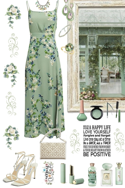 #440 2023 Green Floral Dress- Combinaciónde moda