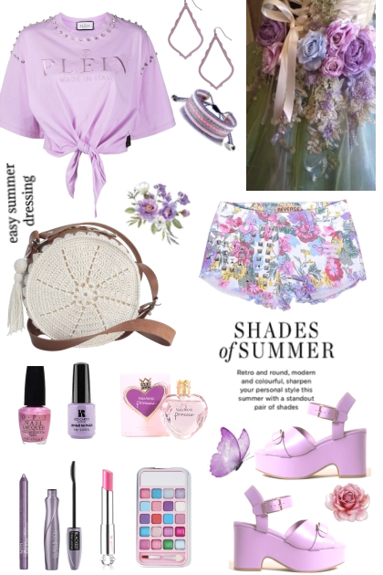 #447  2023 Purple Print Shorts- Combinaciónde moda