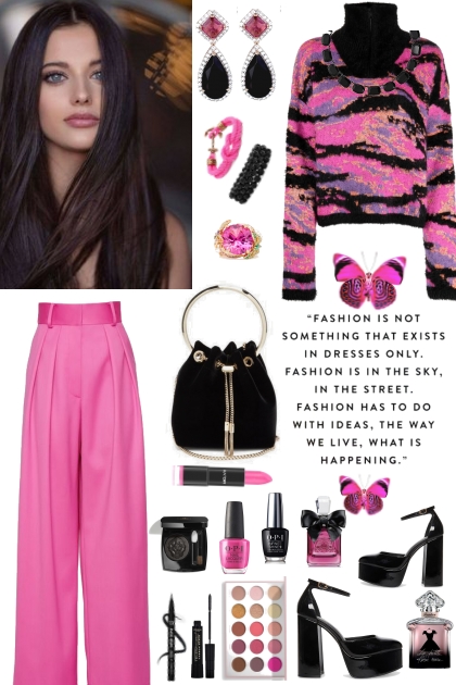 #451 2023 Pink And Black Top- combinação de moda