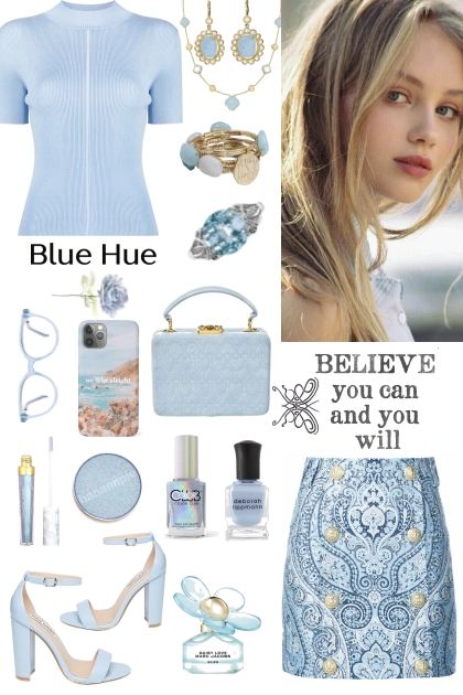#452 2023 Light Blue Print Skirt- Combinazione di moda