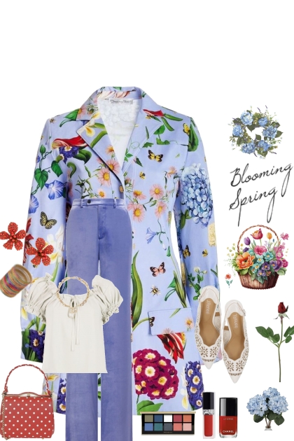 #459 2023 Floral Print Spring Coat- Modekombination