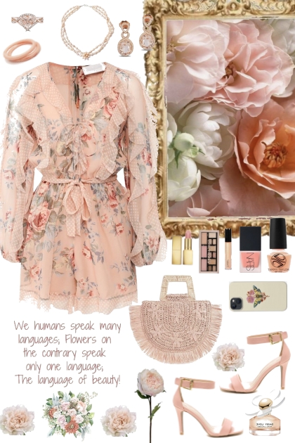 #461 2023  Peach Floral Dress- Combinazione di moda