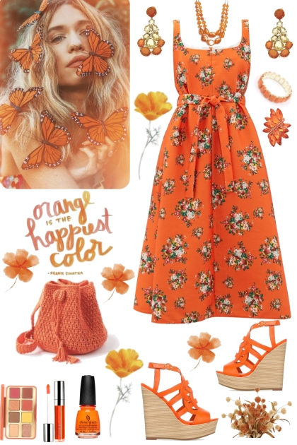 #468 2023 Orange Floral Dress- コーディネート