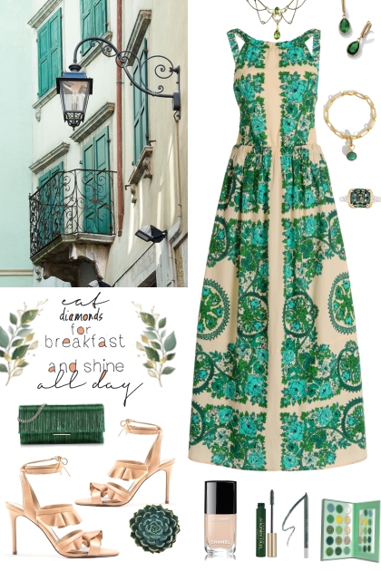 #482 2023 Green Print Dress- Combinazione di moda
