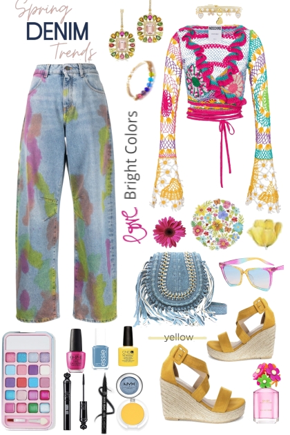 #565  2023 Multi Color Top And Jeans- combinação de moda