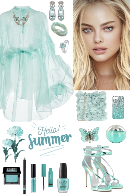 #573 2023 Aqua Sheer Dress- Combinaciónde moda