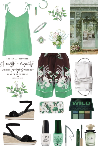 #629 2023 Green Summer Shorts- Combinaciónde moda