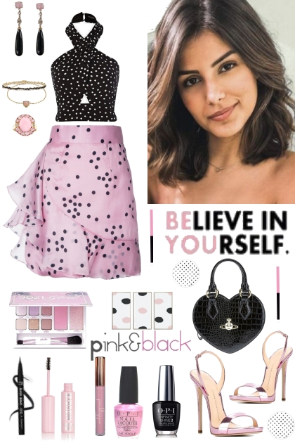 #634 2023  Pink And Black Dots- Модное сочетание