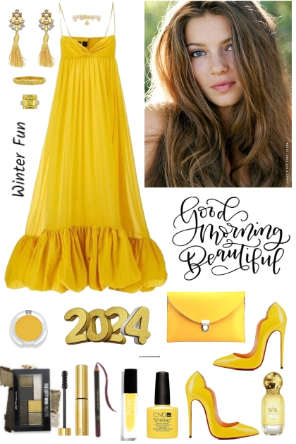 #972 2024 Yellow Party Dress- combinação de moda