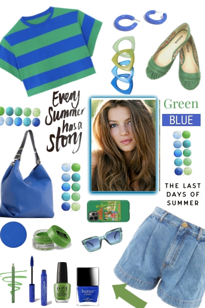 #722 2023  Blue Green Stripes- combinação de moda