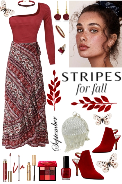 #739 2923 Red Print Stripes- Модное сочетание