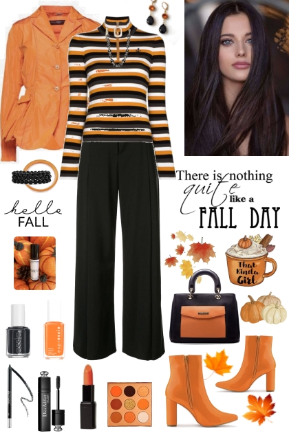 #766 2023 Orange And Black Stripes- combinação de moda