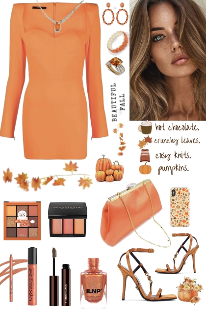 #776 2023 Fall Orange Dress- combinação de moda