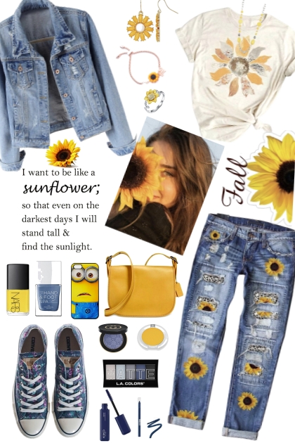 #803 2023 Fall Denim And Sunflowers- Модное сочетание