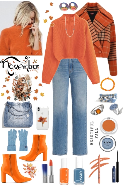 #862 2023 Orange And Denim- combinação de moda