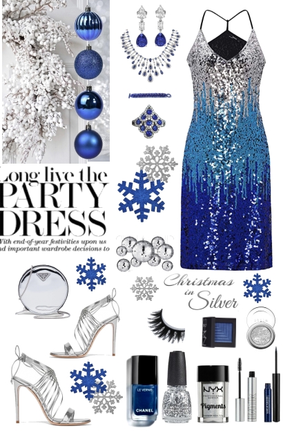 #899 2023 Blue And Silver Party Dress- Fashion set