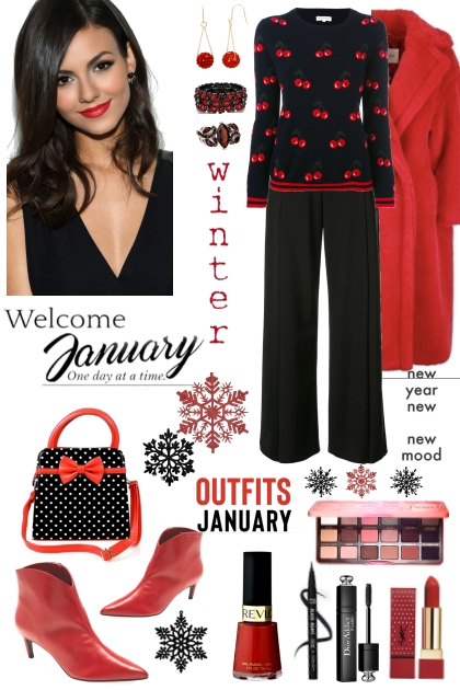 #945 2024 Winter Red And Black- Combinazione di moda