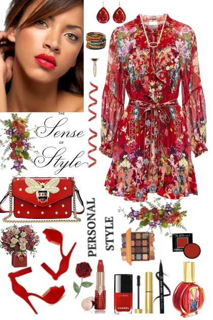 #981 2024 Red Floral Dress- Combinaciónde moda