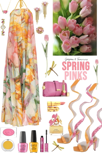 #1051 2024 Spring Pink And Yellow- combinação de moda
