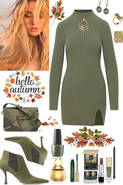 #1091 2024  Green Autumn Street Style- Combinazione di moda