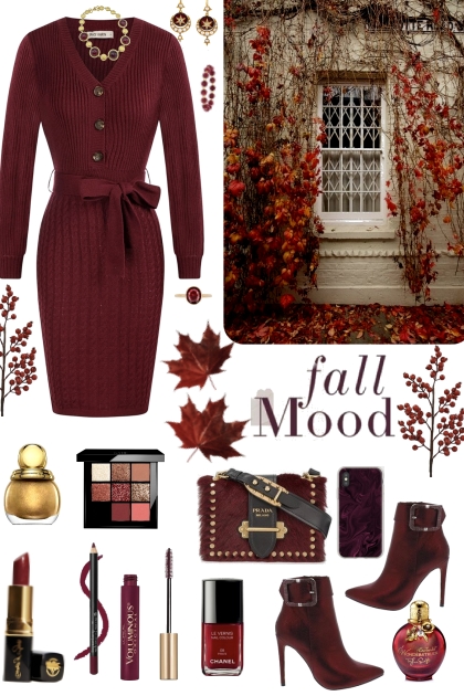 #1096 2024 Gold And Burgundy Fall- combinação de moda