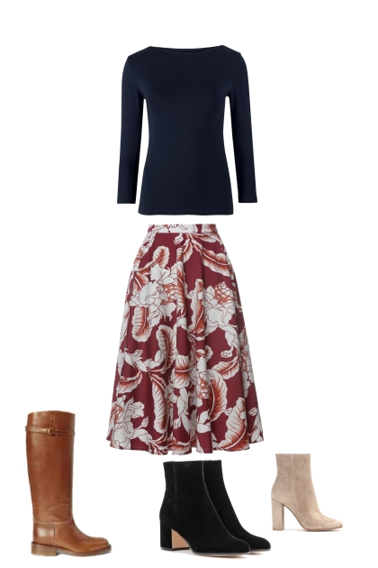 Patterned Skirt and Boots- Modna kombinacija