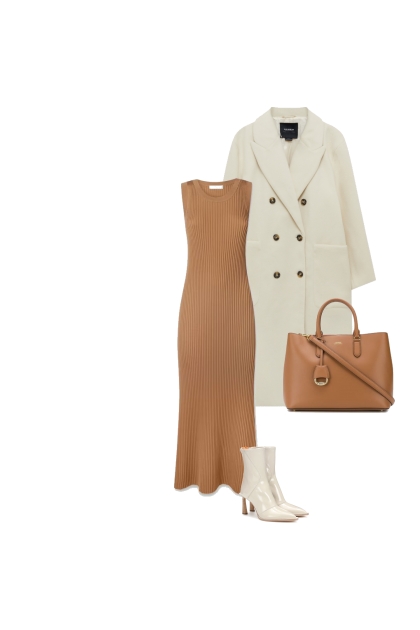 brown dress work office outfit- コーディネート