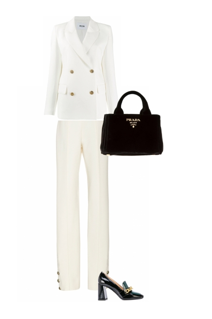 white pants suit work outfit- Combinazione di moda