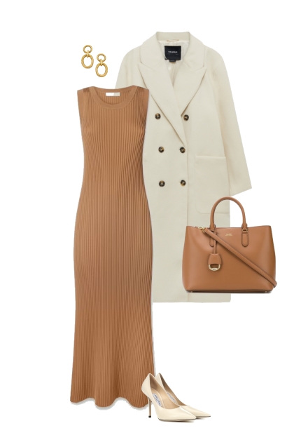 brown dress work office outfit- コーディネート