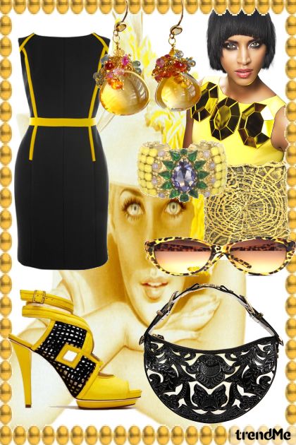 By Performance, dress black and yellow- Combinaciónde moda