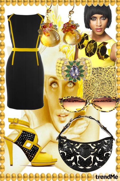 By Performance, dress black and yellow- Modna kombinacija