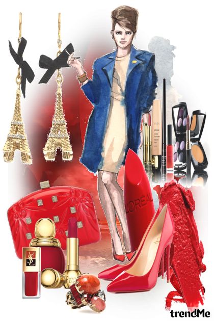 Red on accessories and makeup- Fashion set