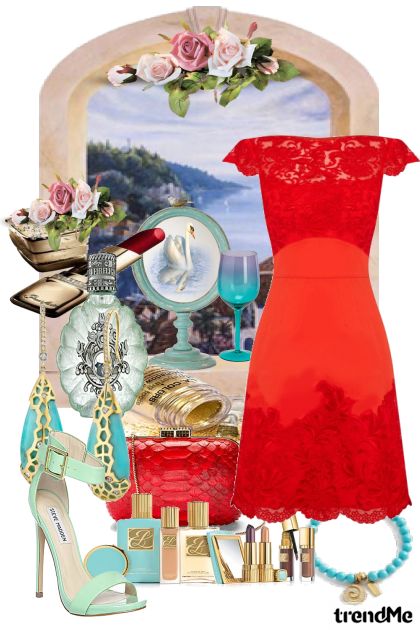 Lady in Red and Turquoise- combinação de moda