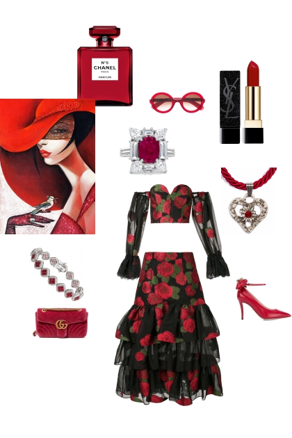 shopping in red- Modekombination