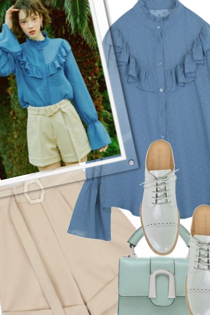 ruffled blue blouse- Combinazione di moda