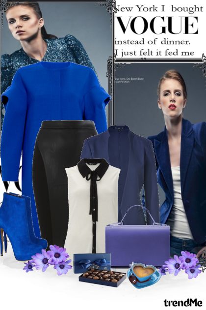 Elegancija u plavoj i crnoj- Modna kombinacija