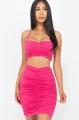 Clothes/footwear details Fuchsia Ruched Crop Top And Skirt Sets (Dresses)