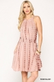 Clothes/footwear details Rose Blush Tie Dye Halter Neck Waist Smocked Dress With Side Tie And Pockets (Dresses)