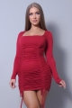 Clothes/footwear details Sexy & Chic Long Sleeve Square Neck Ruching Tie Basic Dress (Dresses)