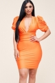 Clothes/footwear details Solid Short Puff Sleeve Dress With Plunged V Neck Line (Dresses)