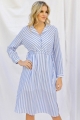 Clothes/footwear details Stripe Print Cinched Waist Long Sleeve Shirt Midi Dress (Dresses)