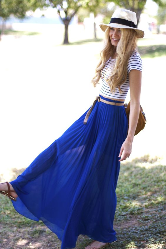 blue long skirt outfit