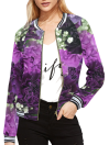 All Over Print Bomber Jacket For Women  - Little Purple Carnations