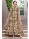 Anarkali Style Gown in Dull Gold Net wit - Indian evening dresses