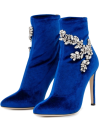 Blue Velvet Rhinstone Stiletto Boot - Velvet