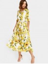 Lemon Print Belted Dress  - Model