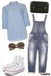 Zoella: Striped Shirt, Denim Dungarees