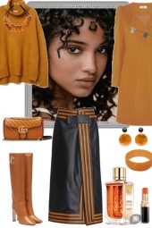 ORANGE AND BLACK LEATHER SKIRT