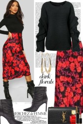 Red and Black Dark Floral