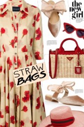 Straw bag and floral dress
